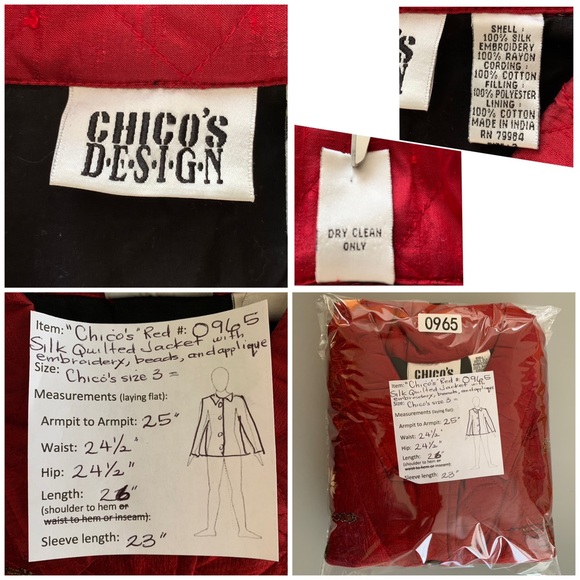 “Chico’s” Red Silk Quilted Jacket size 14-16 (Chico’s size 3) - Picture 10 of 11